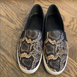 Vince Black and Tan Snake Print Slip-Ons